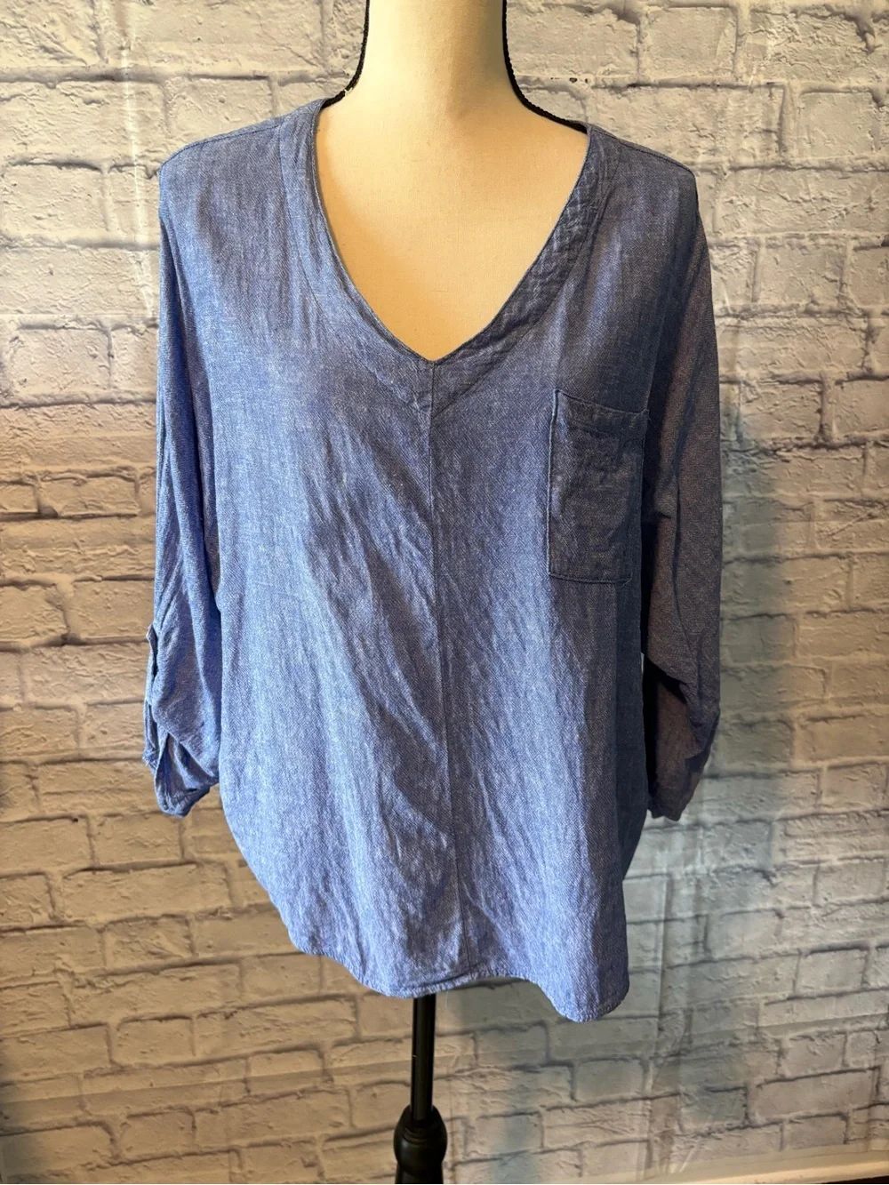 Cato Light Blue V-Neck Tunic with Chest Pocket